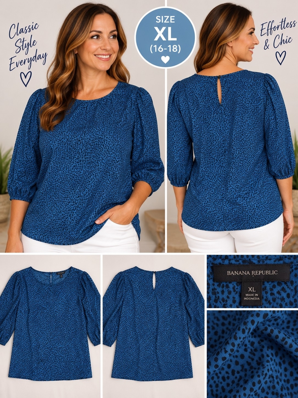 Banana republic Women's XL blue polkadot blouse #31